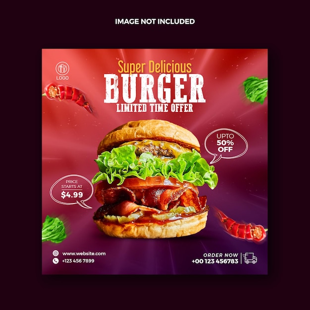 Food Social Media Post For Instagram And Squire Burger Promotional Web Banner