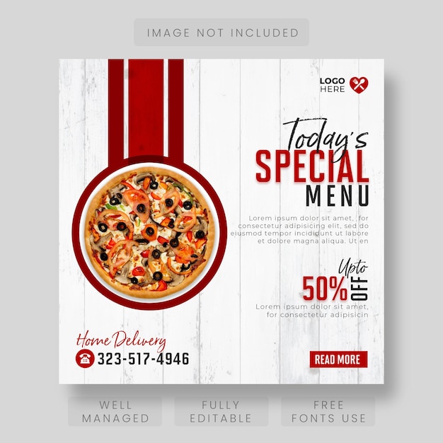 Food social media post or promotion banner design template