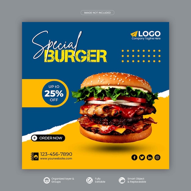 Food social media post or square banner and web banner template Premium Psd