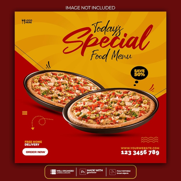 Food social media post template for restaurant fastfood Pizza