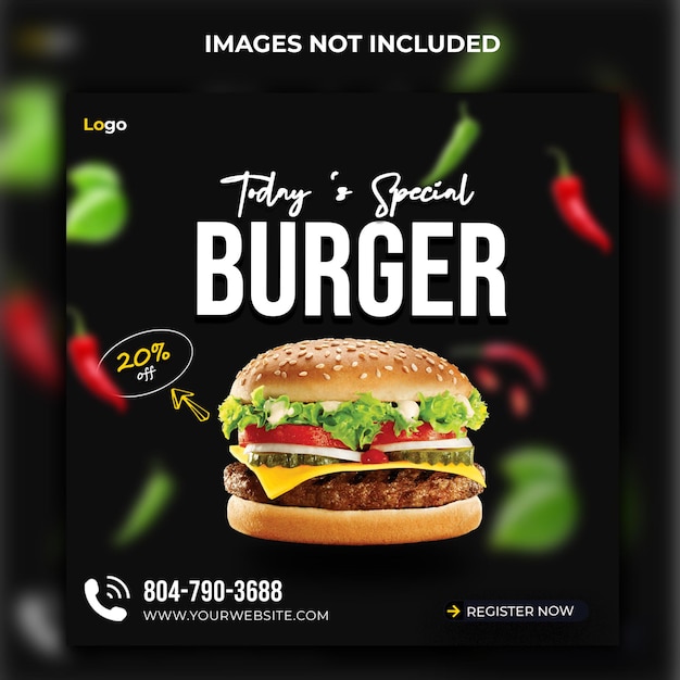 Food social media post template Restaurant social media banner Square size Fast food social media