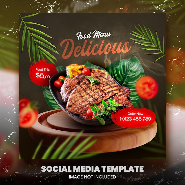 Food social media promotion and instagram banner post design template