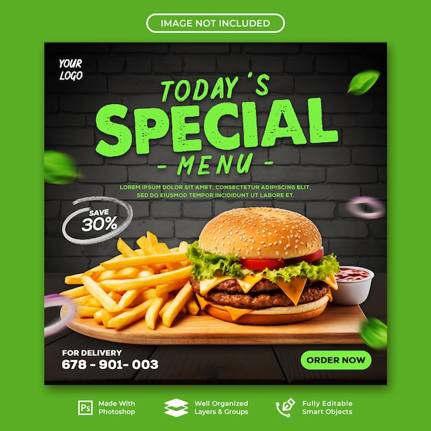 PSD food social media promotion and instagram post design template