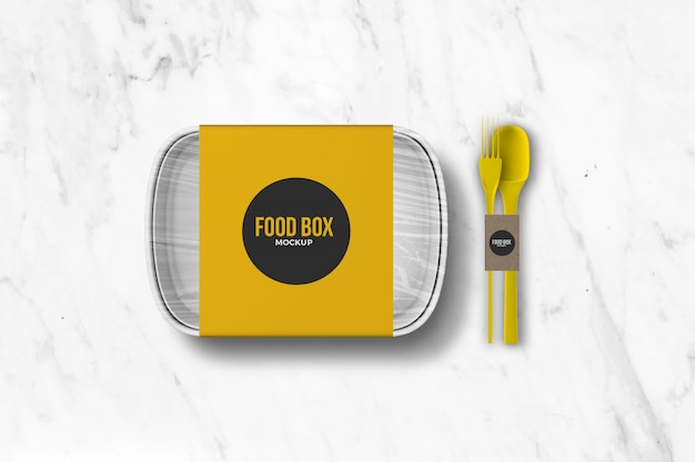 Food Takeaway Box with Cutlery Mockup