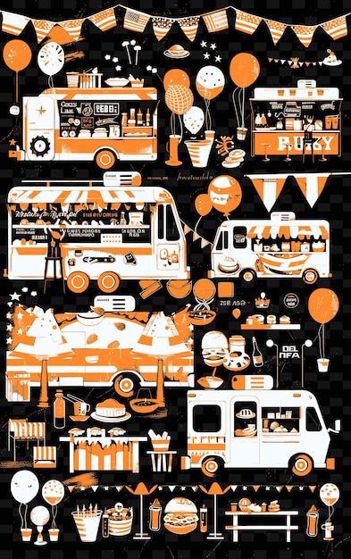 PSD food truck festival scene with a variety of food options and creative illustration idea designs