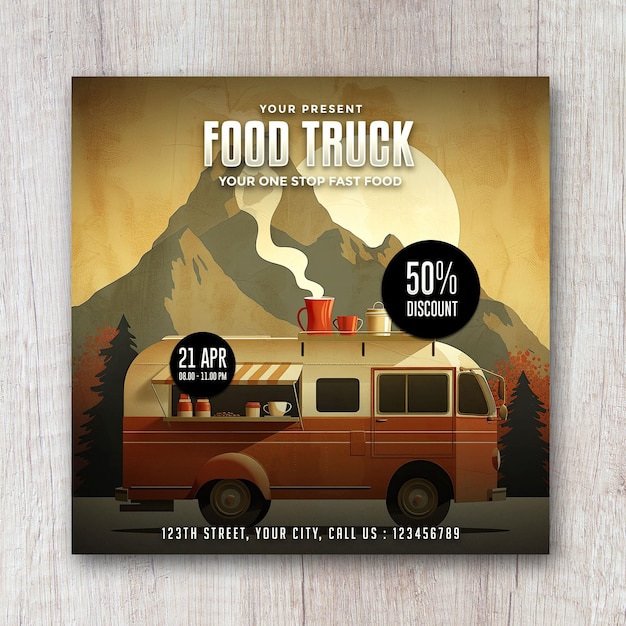 PSD food truck promotion flyer social media post