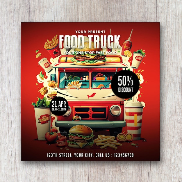 PSD food truck promotion flyer social media post