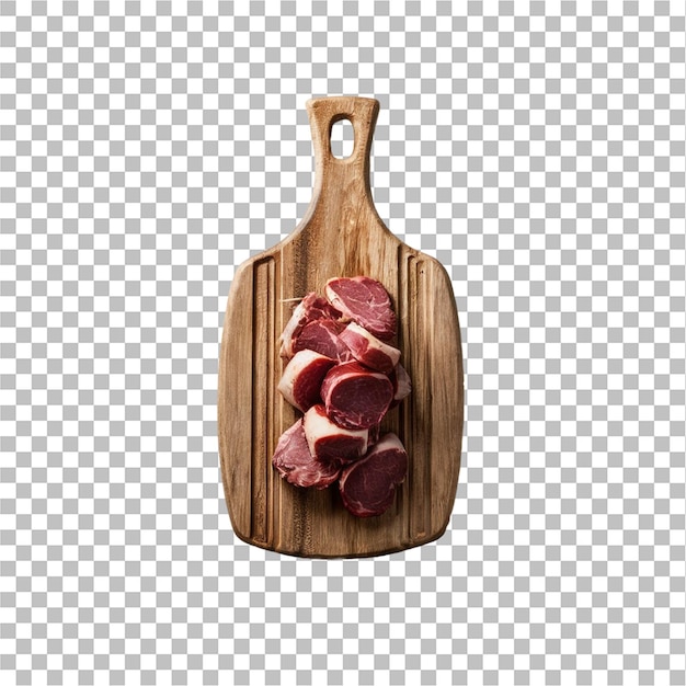 food on a wooden cutting board on a transparent background