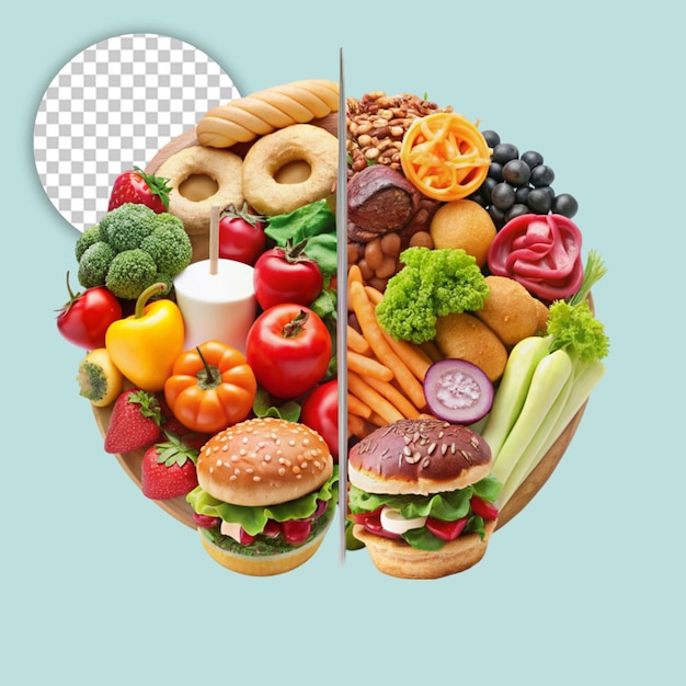 Foods and beverages set on transparent background