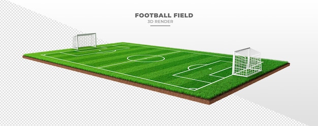 Football field with grass and goal in 3d render