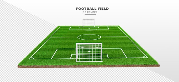 Football field with grass and goal in 3d render