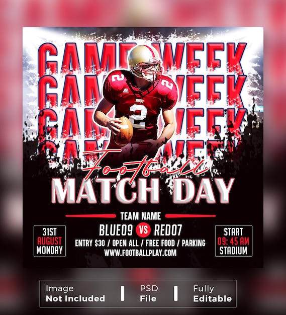 PSD football game flyer or instagram post banner ads