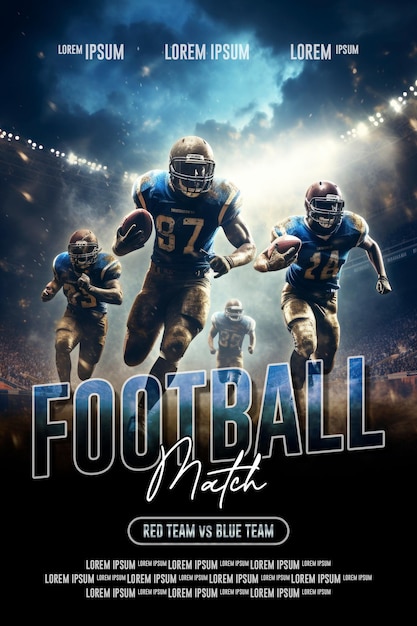 Football match day poster template with background of American football players