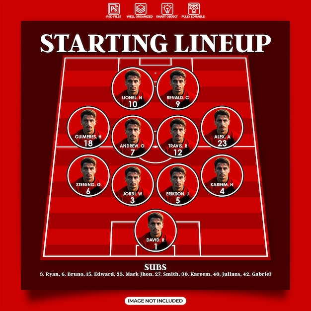 PSD football match starting lineup template