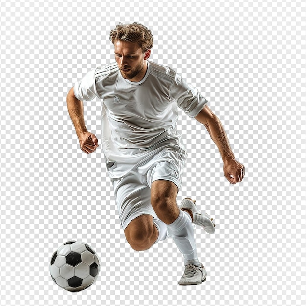 PSD football player dribbling the ball isolated on transparent background generative ai