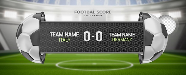 Football scoreboard in 3d render with stadium background