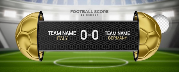 Football scoreboard in 3d render with stadium background