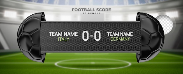 Football scoreboard in 3d render with stadium background