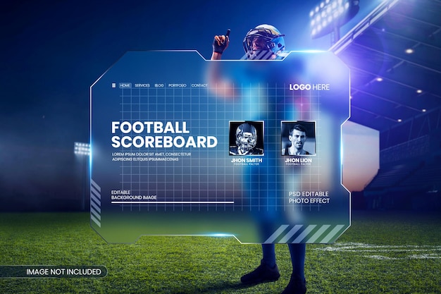 PSD football scoreboard glassmorphism photo effect template