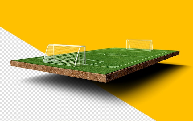 Football Soccer Field and Soccer Ball Green Grass Realistic White Background 3D illustration