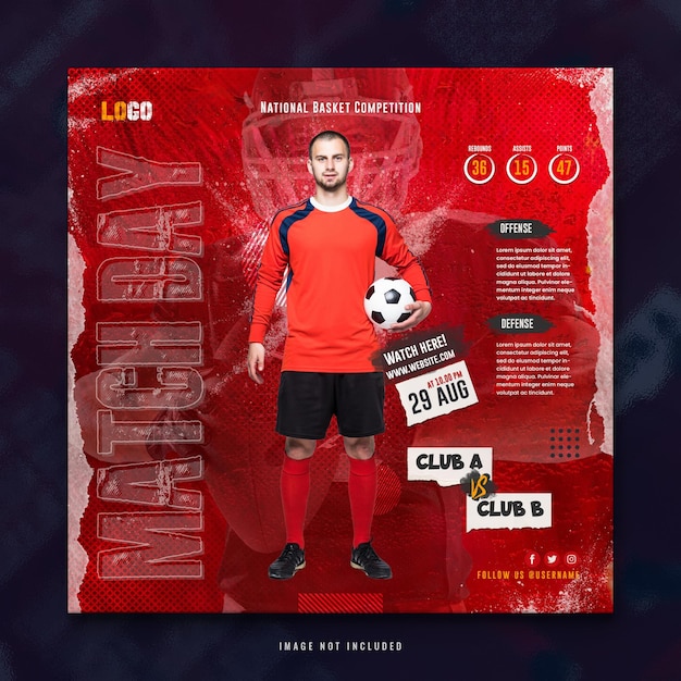 Football or Soccer Game Social Media Post Design Template