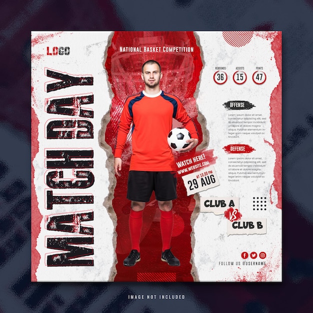 Football or Soccer Game Social Media Post Design Template