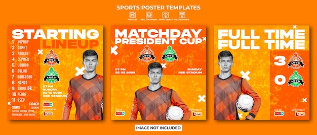 PSD football sport event flyer or social media collection template