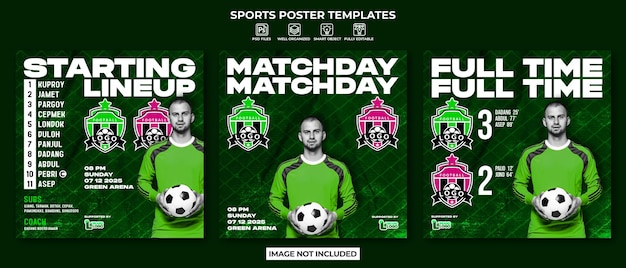 PSD football sport event flyer or social media post collection template