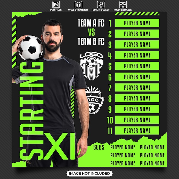 Football starting lineup social media post template