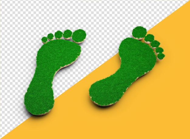 Footprint shape made of green grass and Rock ground texture cross section with 3d illustration