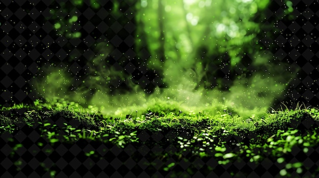 PSD forest dust moss effect with lush moss and forest color glow magic neon color on dark background