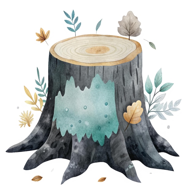 PSD forest old tree stump watercolor illustration for kids clothes and prints