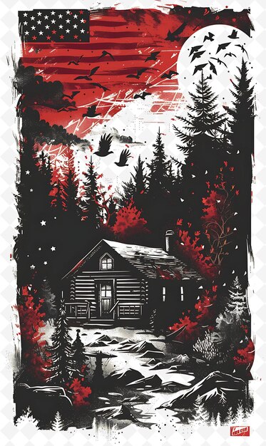 Forest Setting With a Campaign Cabin and Wildlife for Electi Flat Illustration Poster Design