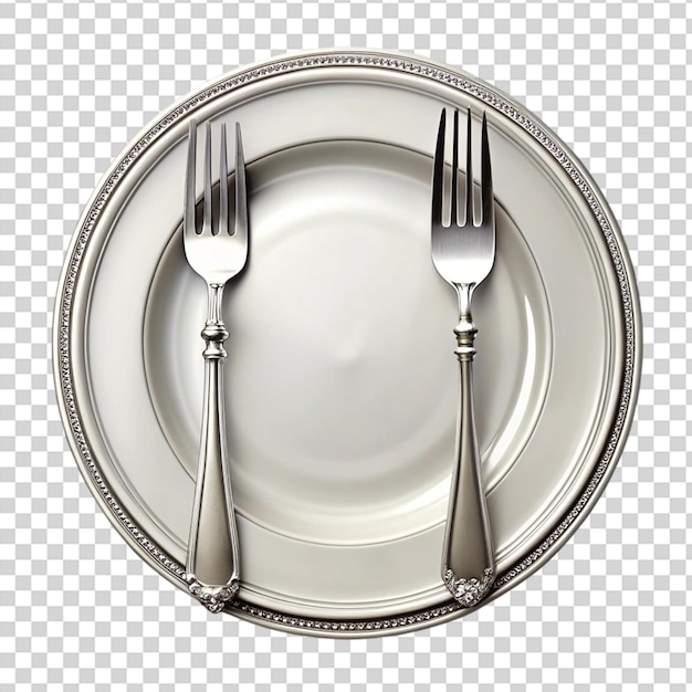 PSD a fork and knife on a white plate on transparent background