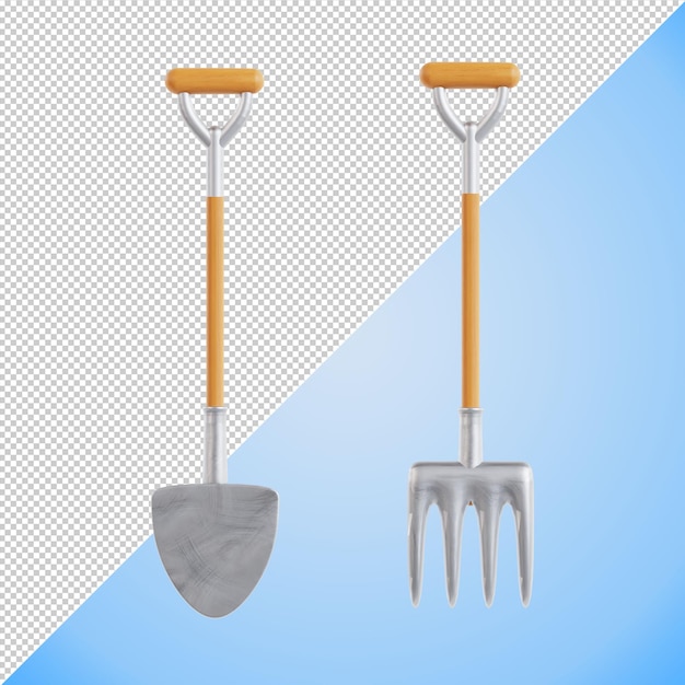 A fork and a shovel are next to each other 3d render illustration