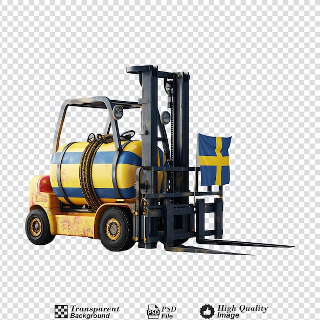 Forklift lifting fuel tank isolated on transparent background