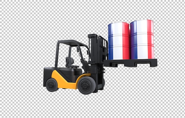 PSD forklift lifting fuel tank with france flag on transparent background