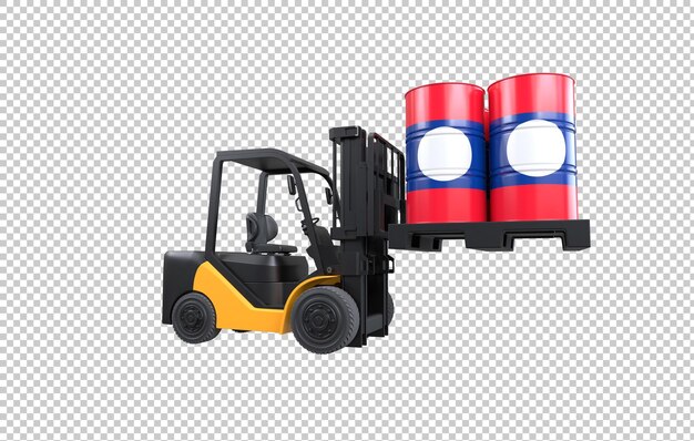 Forklift lifting fuel tank with Laos flag on transparent background