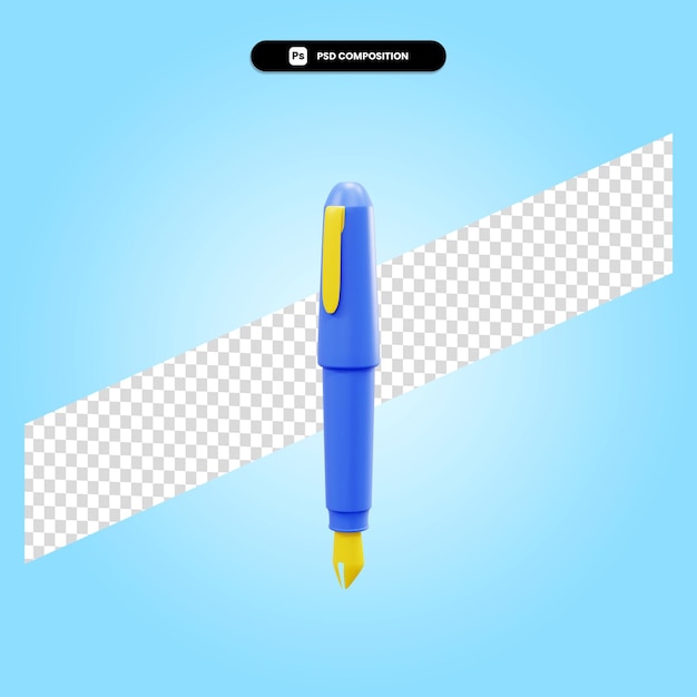 Fountain pen 3d render illustration isolated