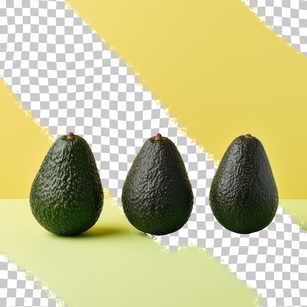 PSD four avocados all black are aligned on a transparent background