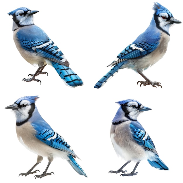 PSD four blue jays in different poses