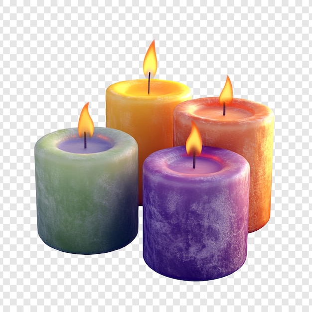 PSD four burning candles in different colors