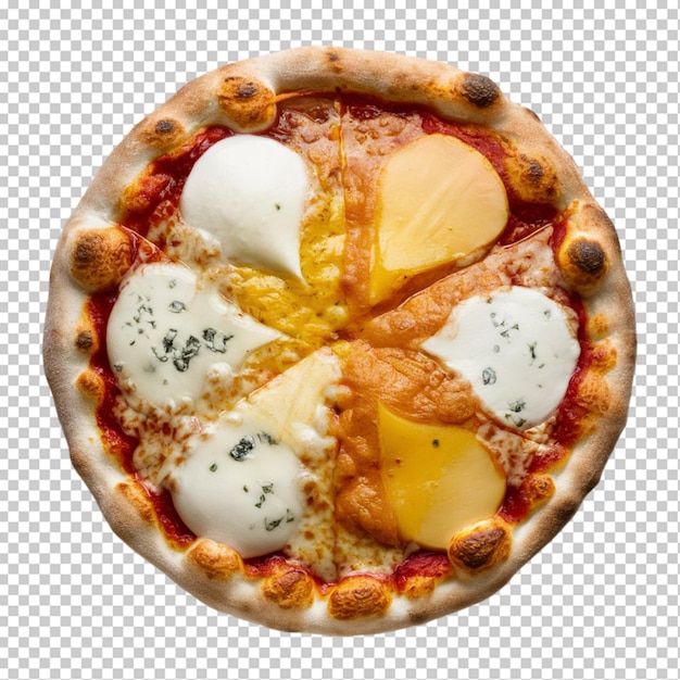 Four cheese pizza with melted cheese bubbling on top isolated