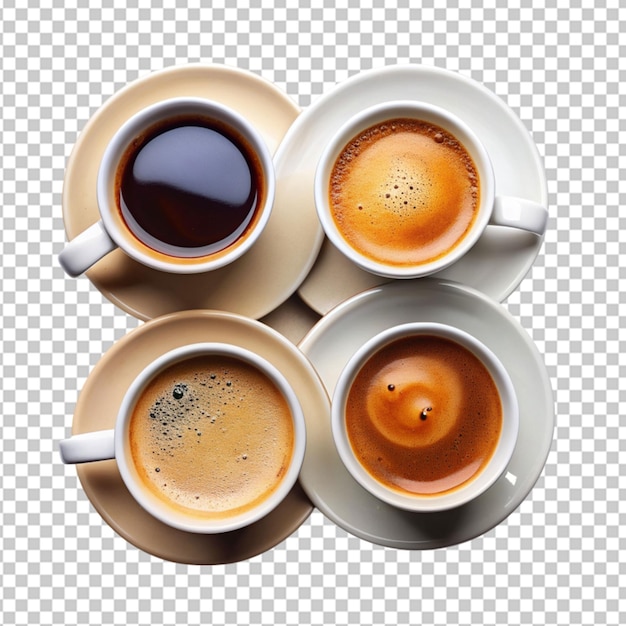 PSD four cups of coffee on transparent background