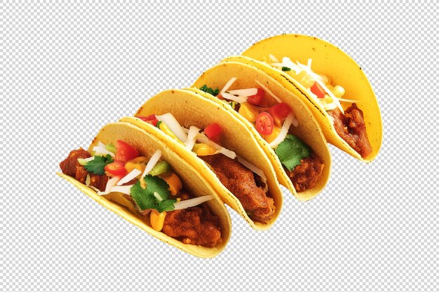 Four of delicious tacos with transparent background