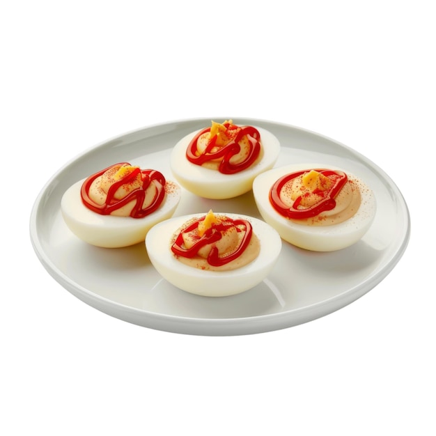 PSD four deviled eggs with ketchup and paprika