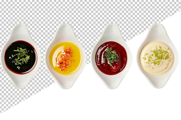 PSD four different sauces with different sauces on them