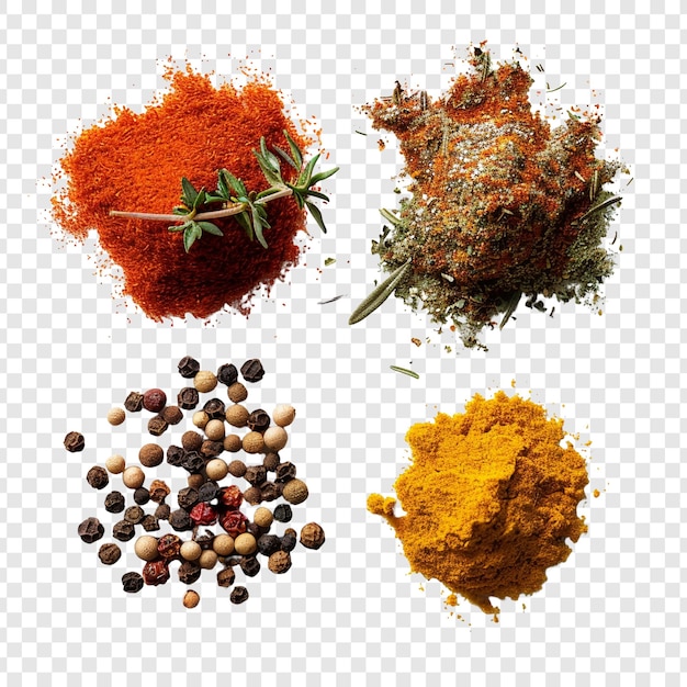 PSD four different spices paprika mixed herbs peppercorns and turmeric