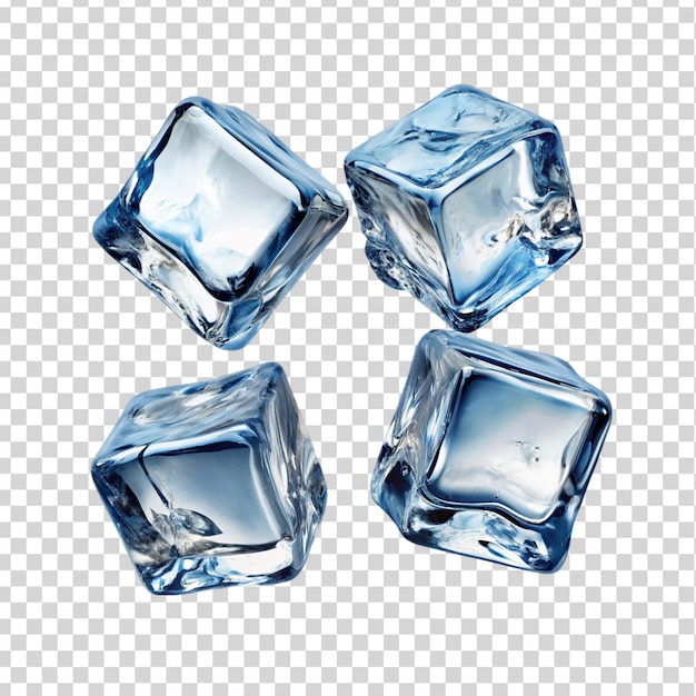 Four flying ice cubes cut out on Isolated on transparent background