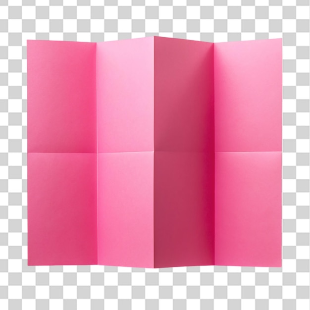 four fold pink template paper isolated on transparent background